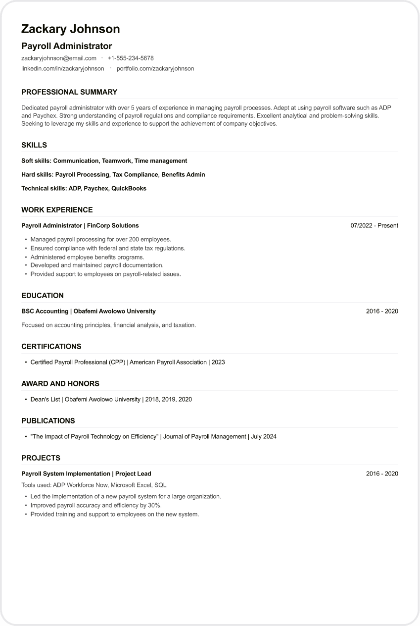 Payroll administrator CV