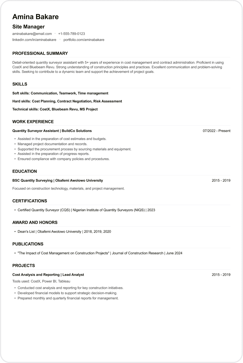 Site Manager CV
