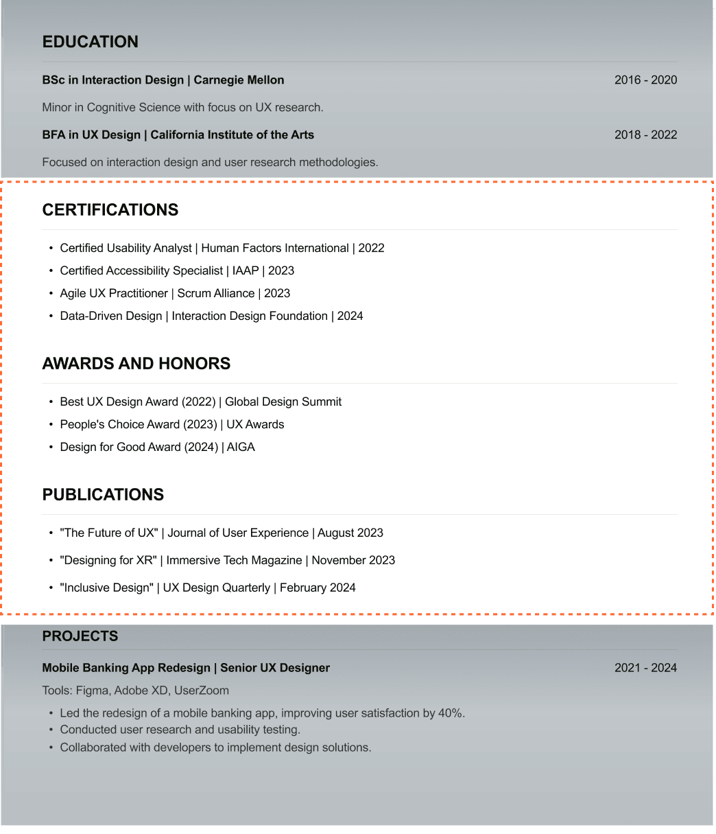 How to Write a Payroll administrator CV Certification, Awards and Publication Section