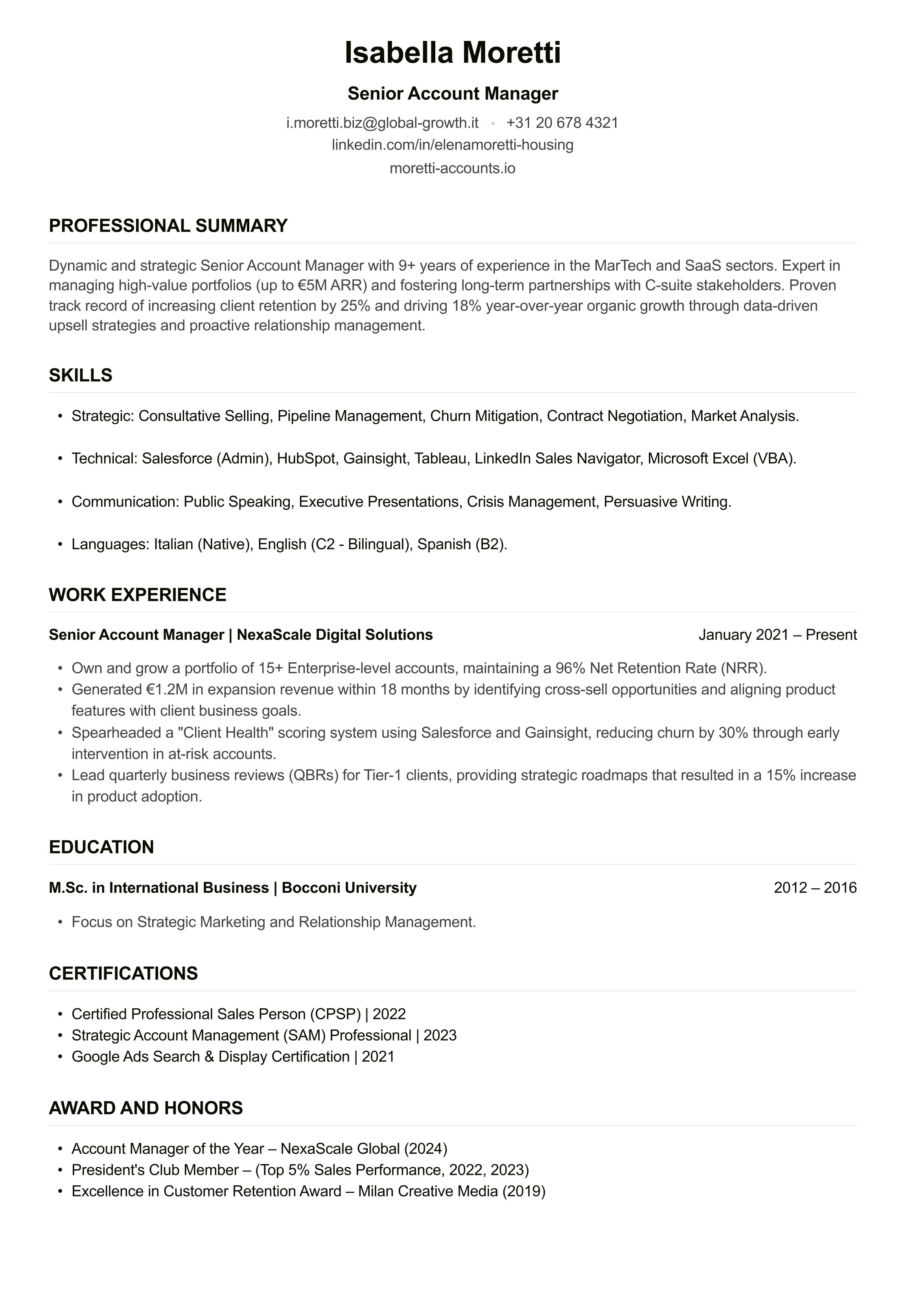 Account Manager CV example
