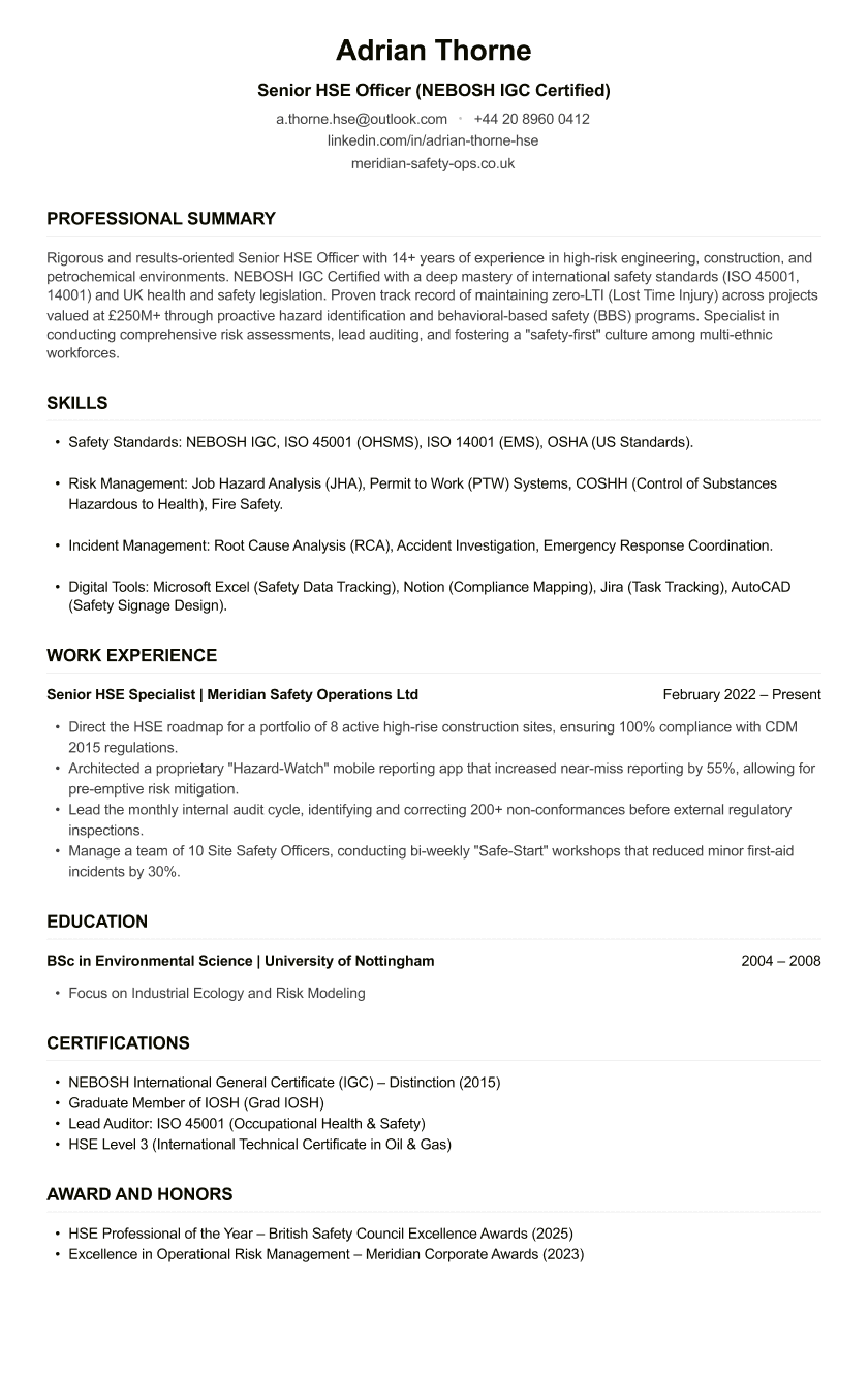Safety Officer CV