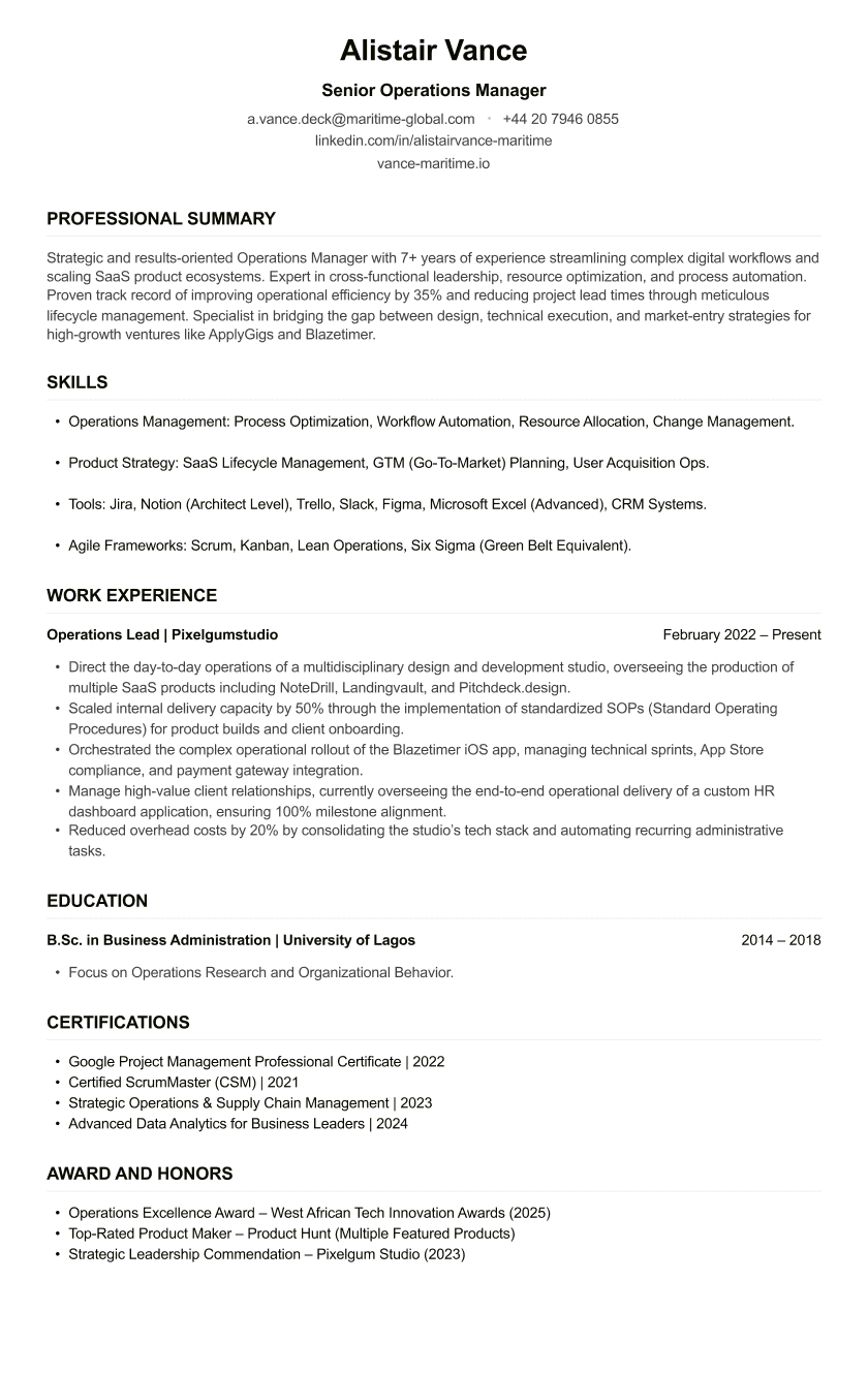 Operations Manager CV
