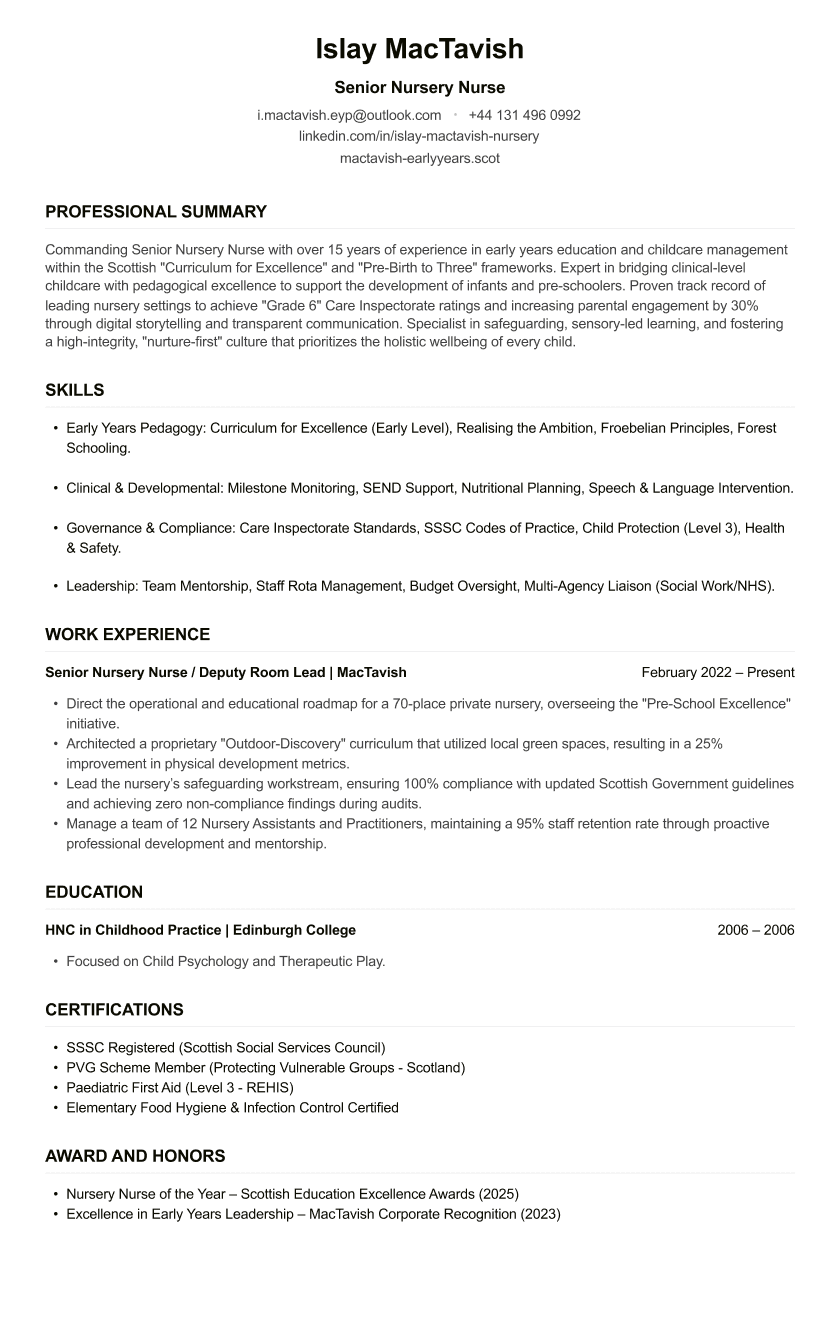 Nursery Nurse CV