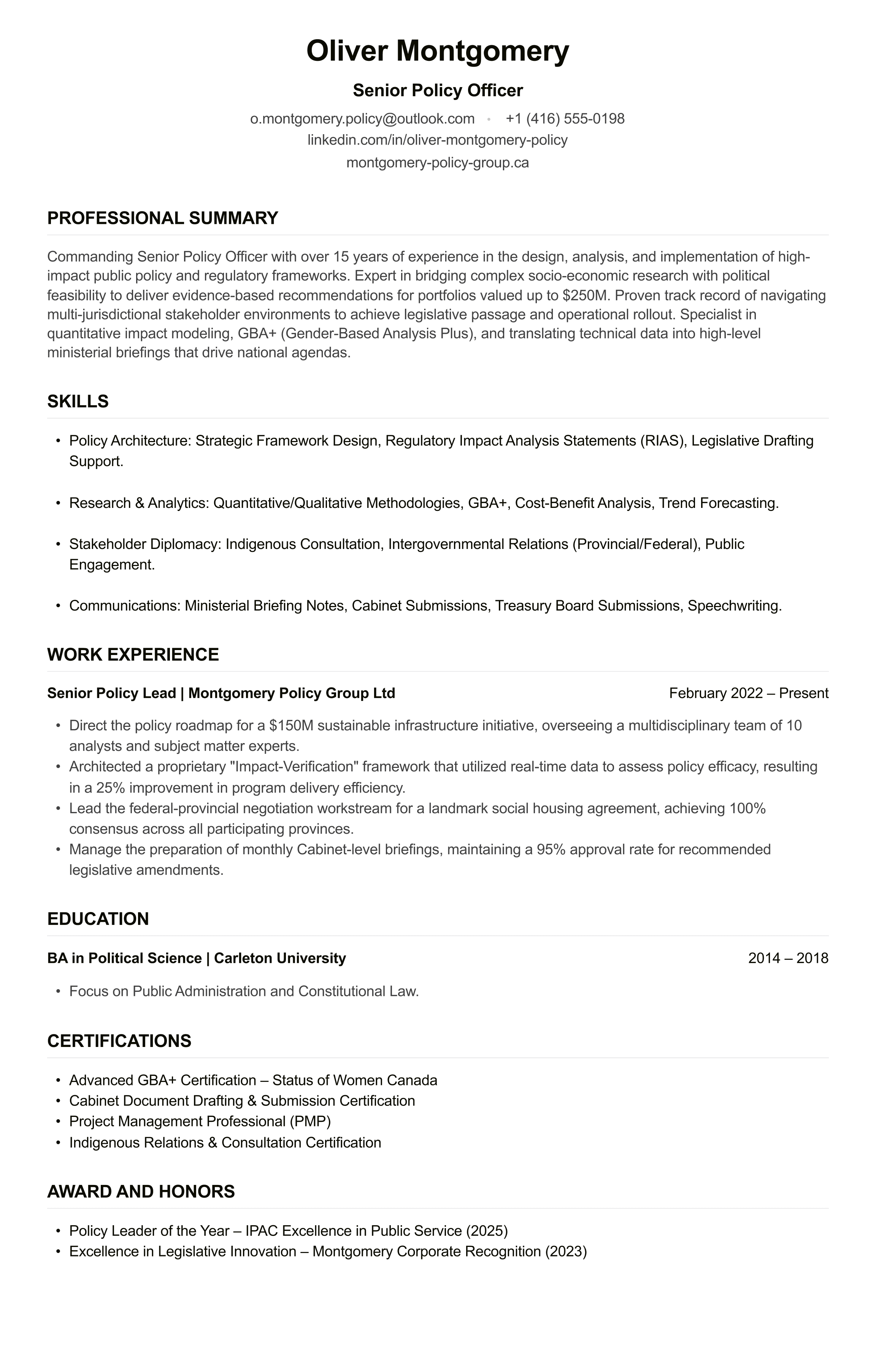 Policy Officer CV example