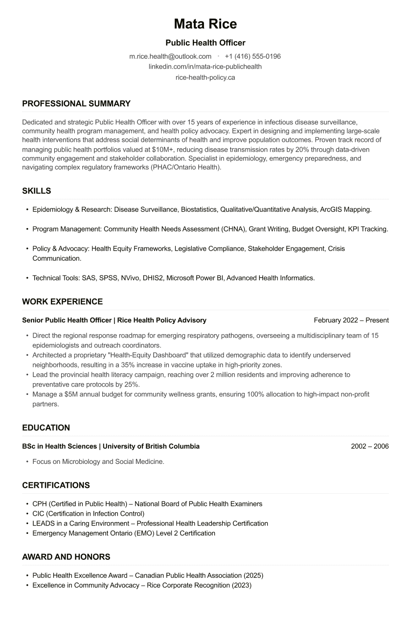 Public Health Officer CV