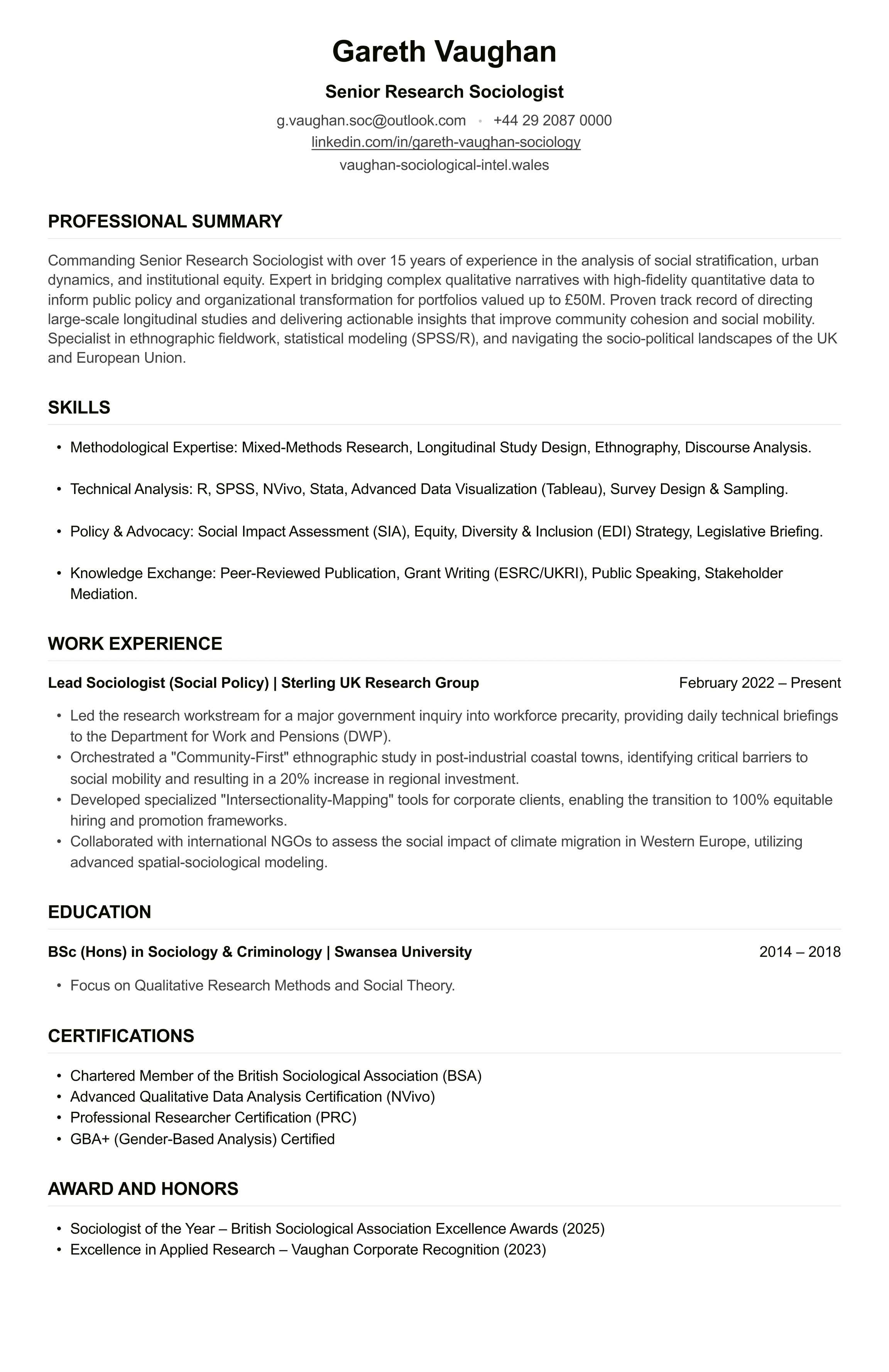 Sociologist CV example