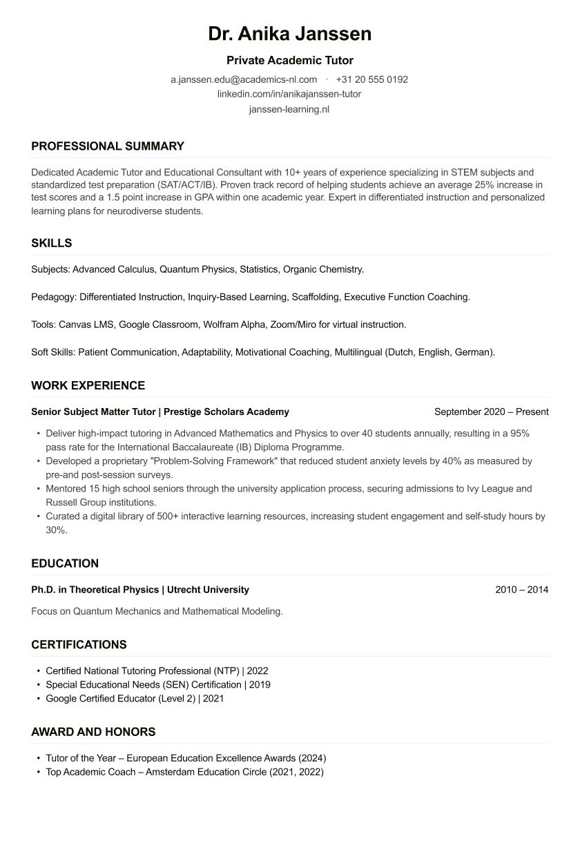 Academic Researcher CV