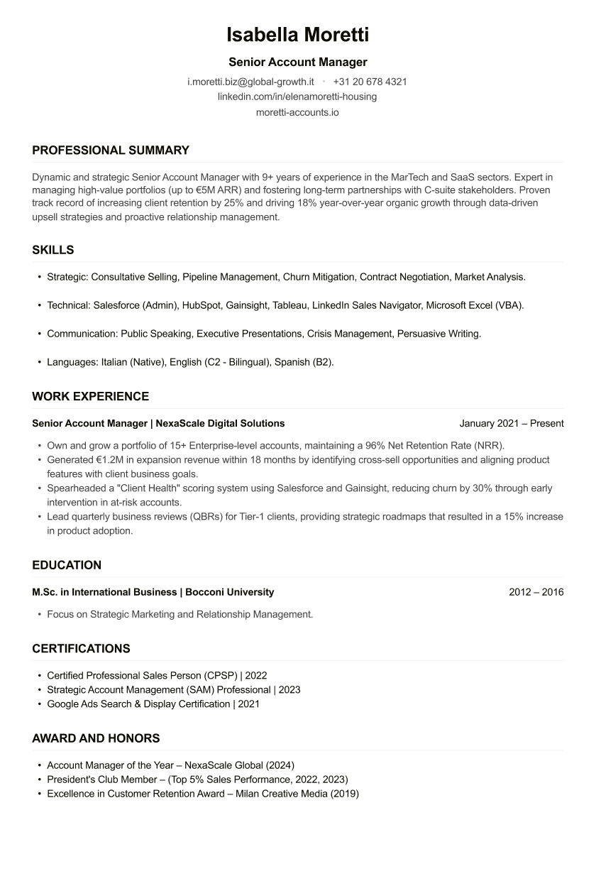 Account Manager CV
