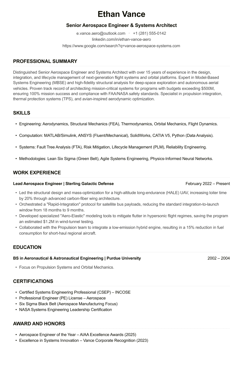 Aerospace Engineer CV