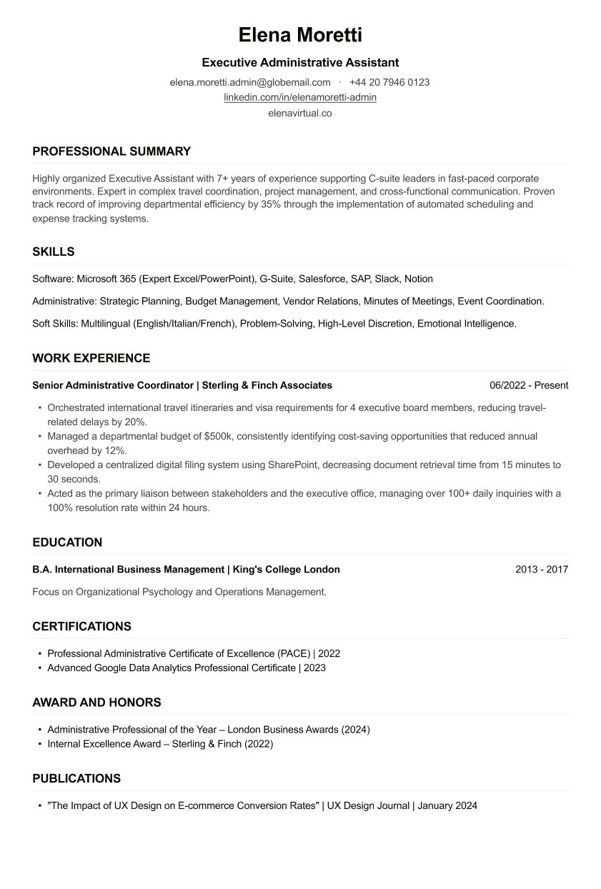 Admin Assistant CV