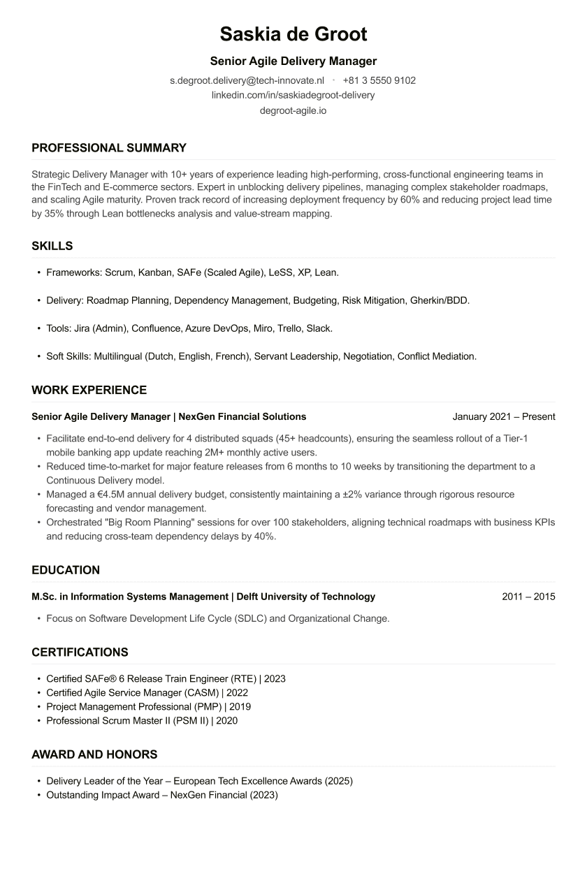 Agile Delivery Manager CV