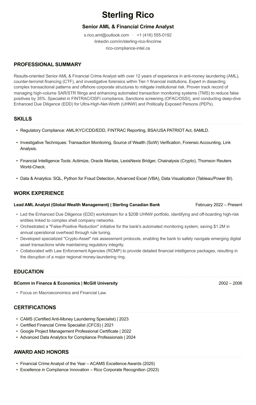 AML Analyst CV