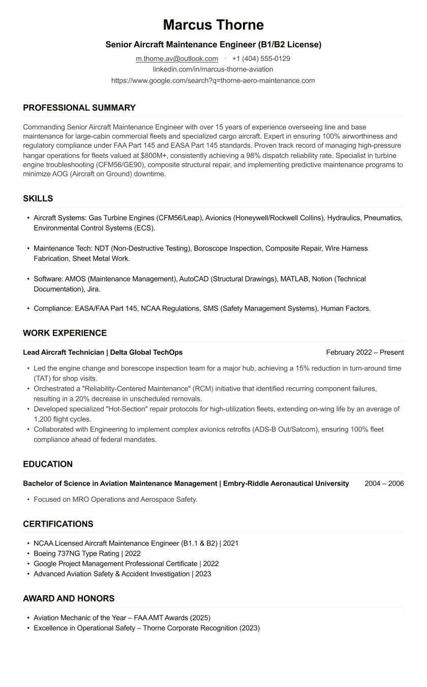 Aircraft Engineer CV