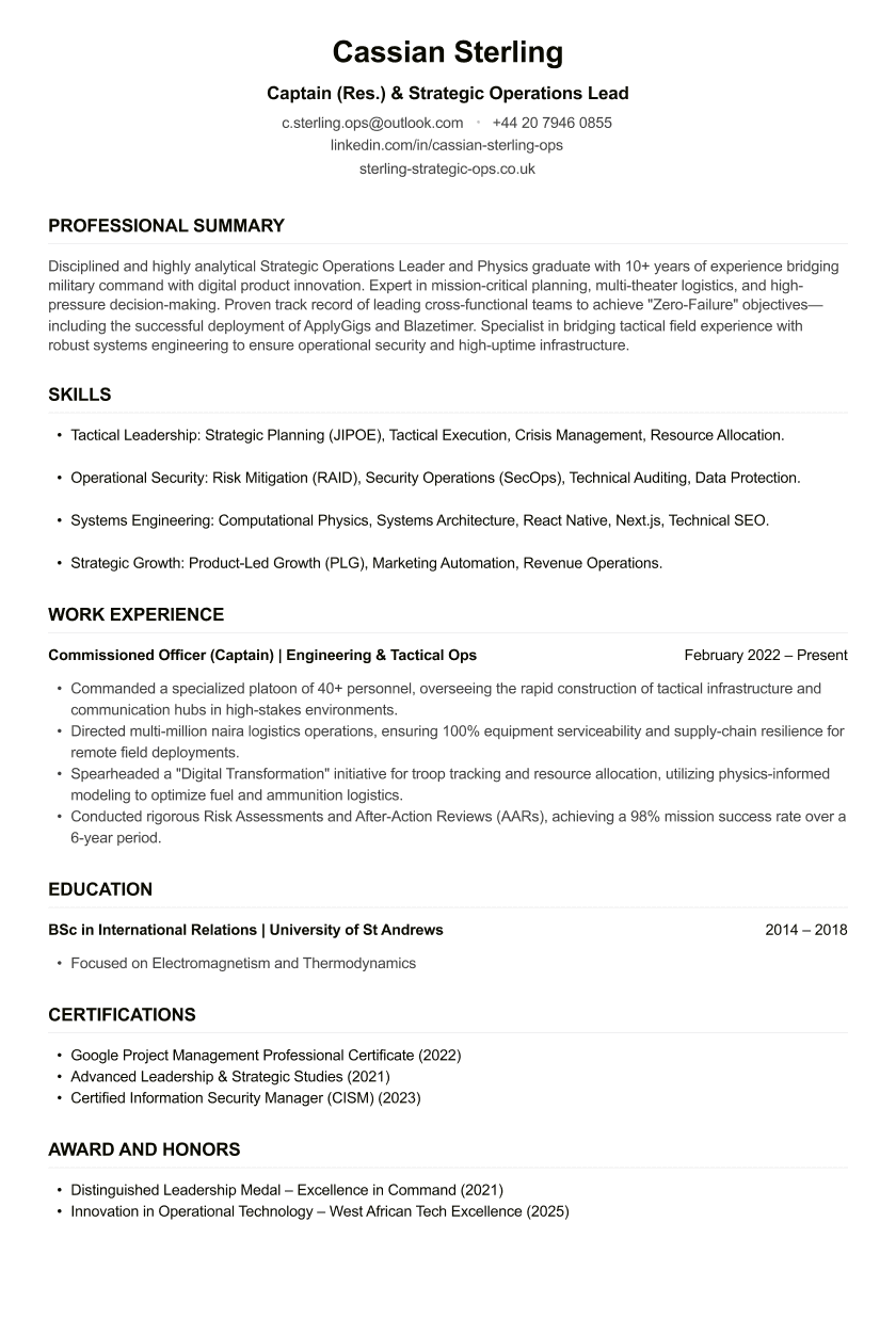 Army Officer CV
