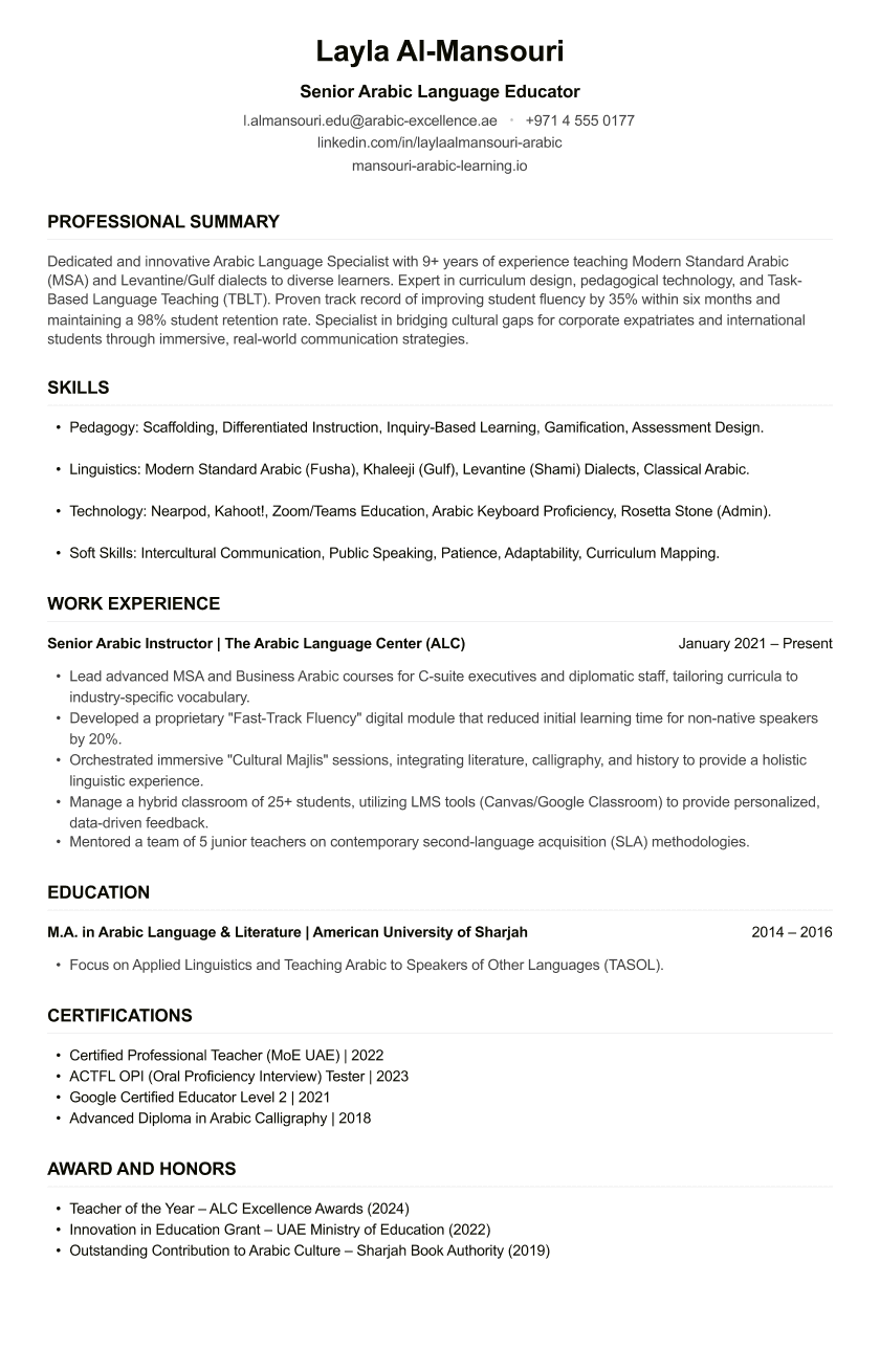 Arabic Teacher CV