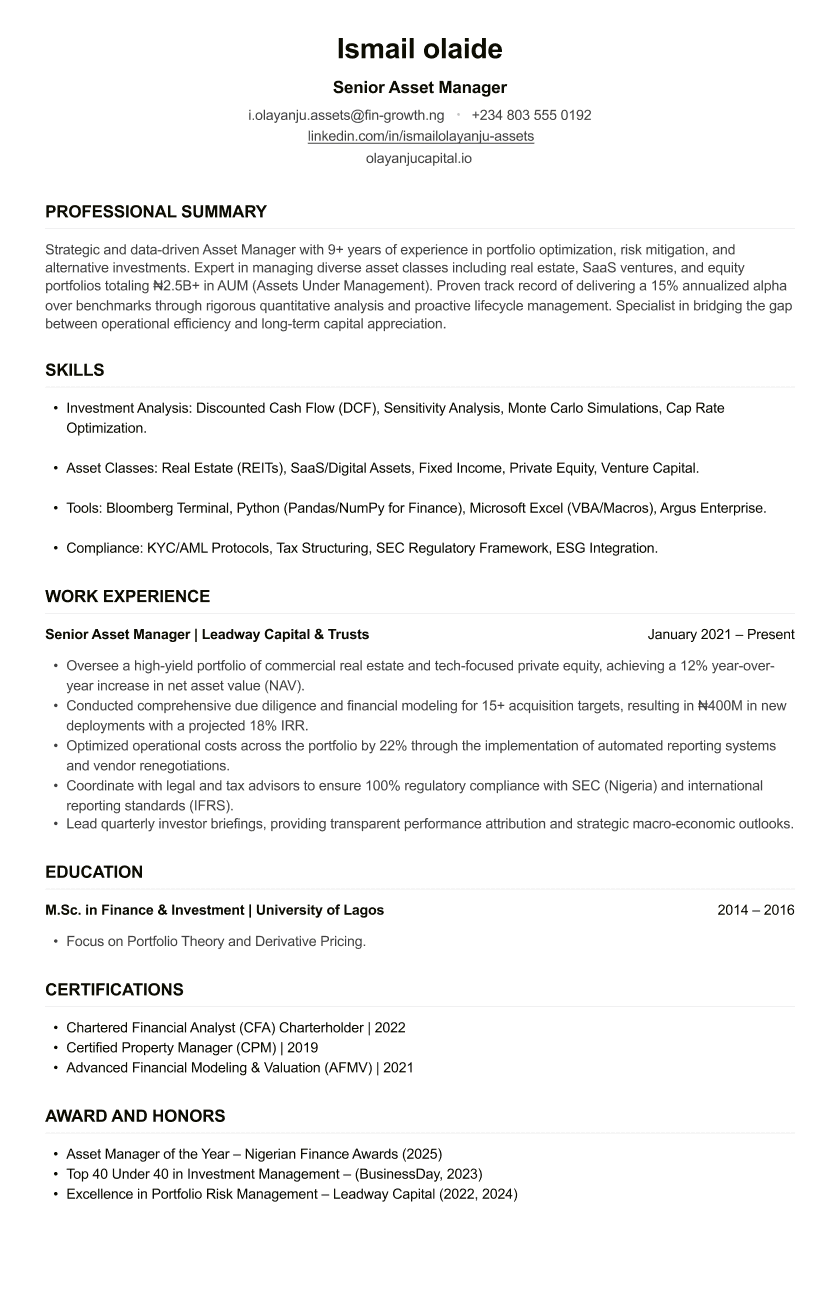 Asset Manager CV