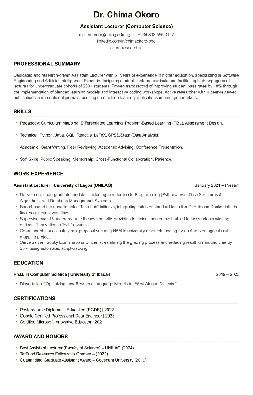 Assistant Lecturer CV