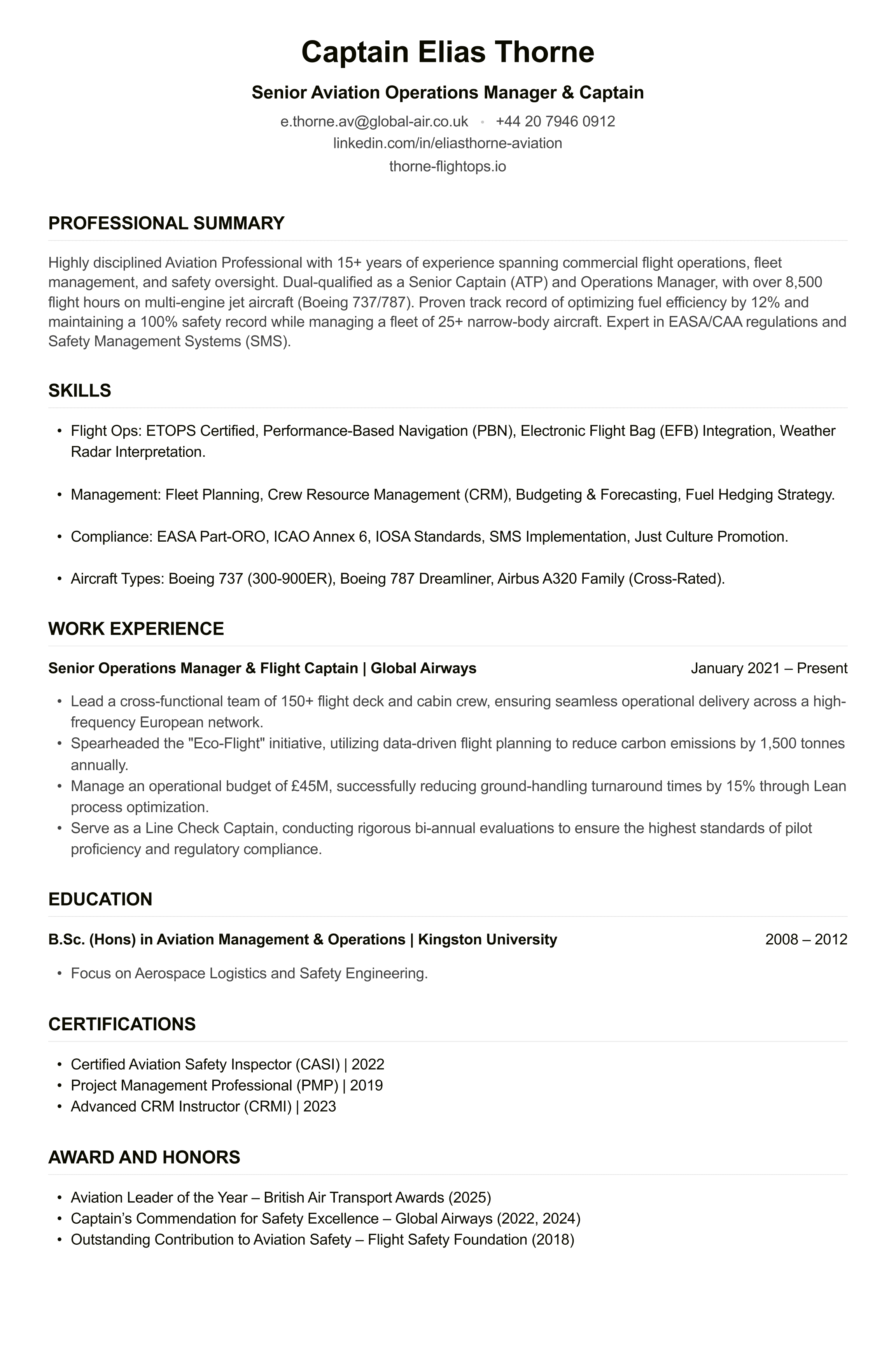 Aviation CV example