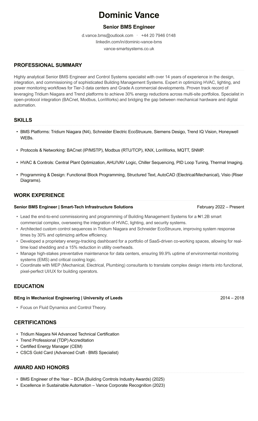 BMS Engineer CV