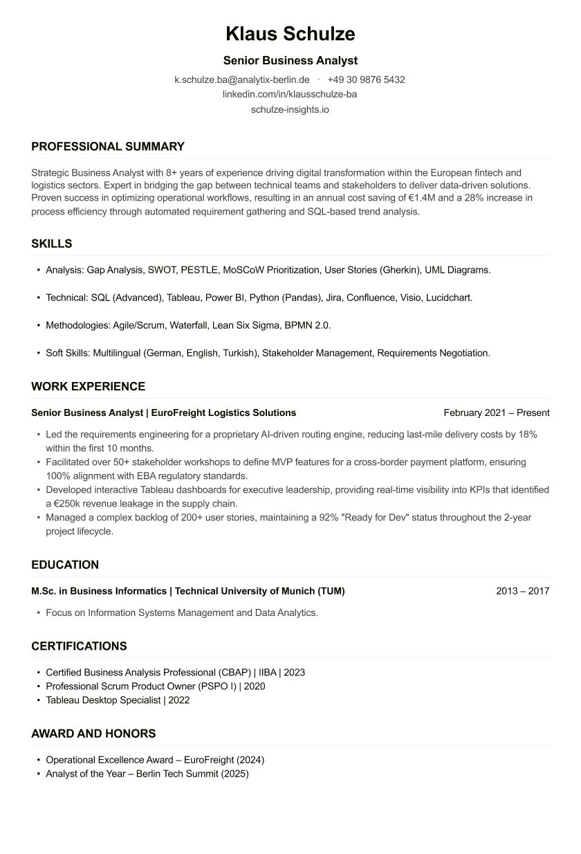 Business Analyst CV