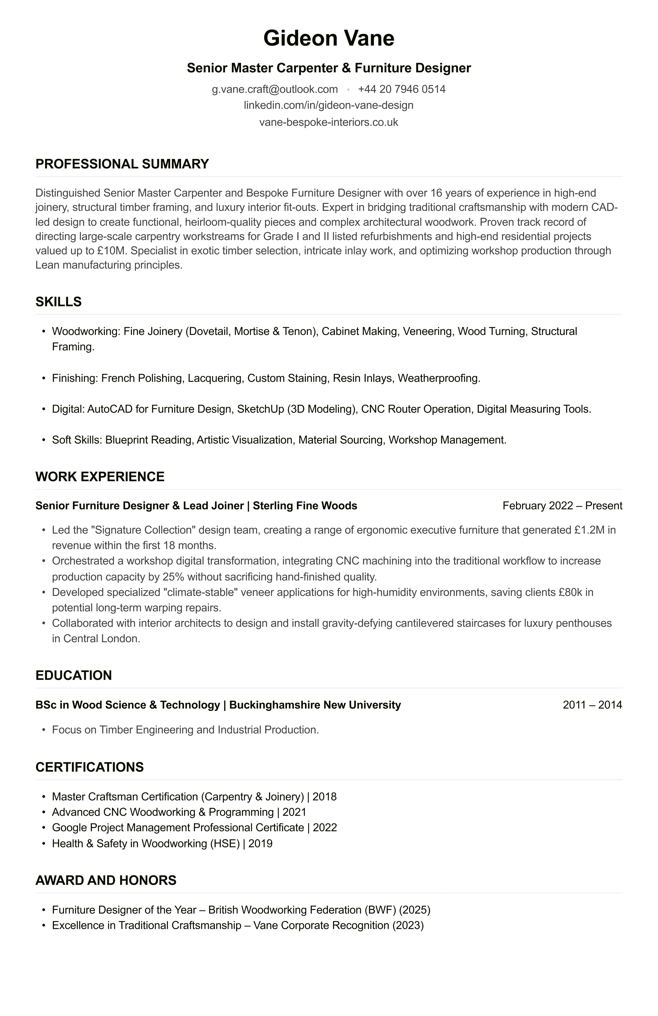 Carpenter CV example