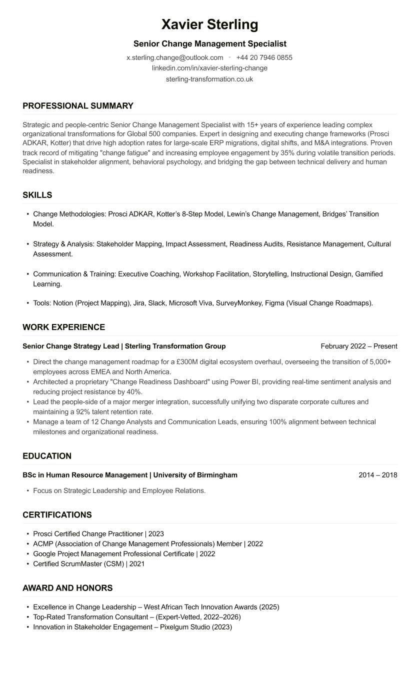 Change Management CV
