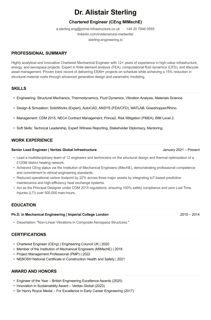 Chartered Engineer CV