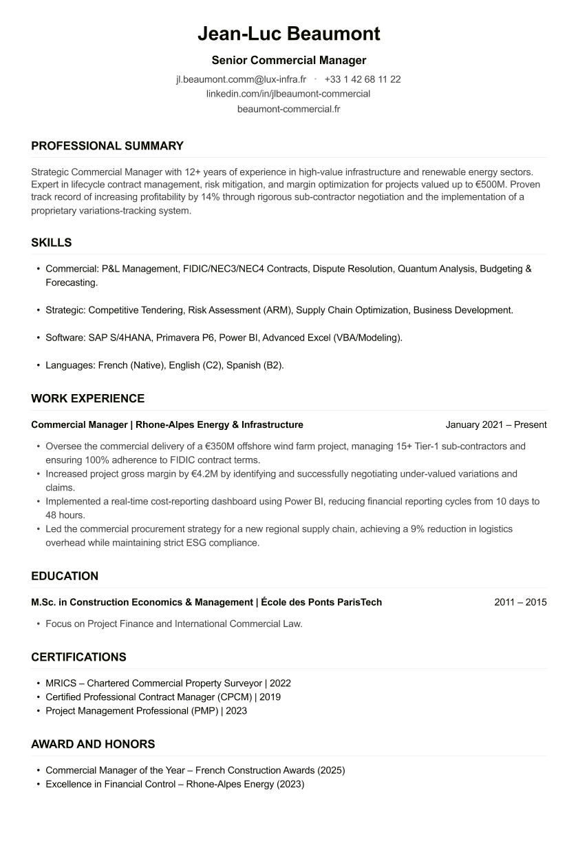 Commercial Manager CV