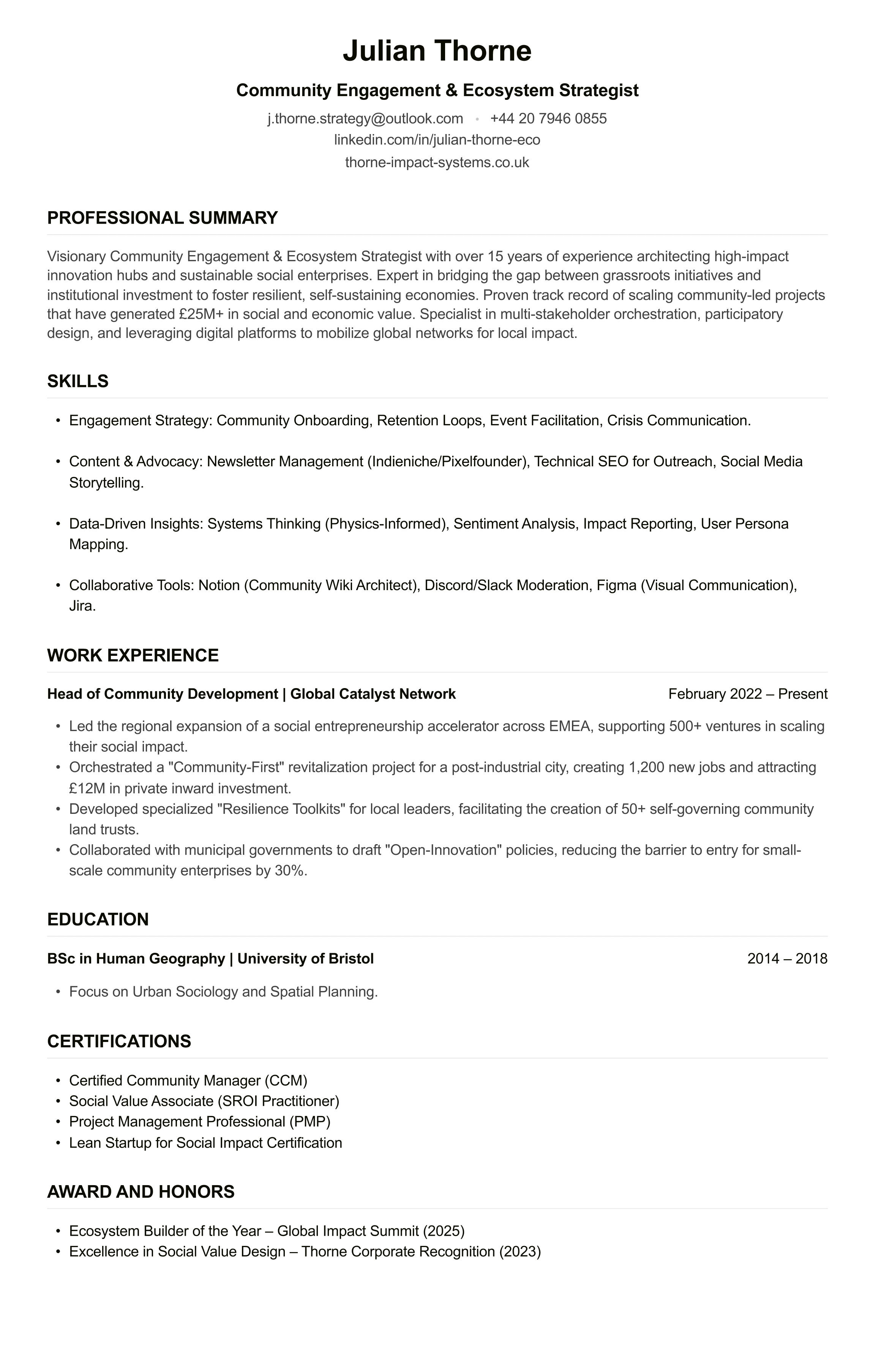 Community Engagement Officer CV example