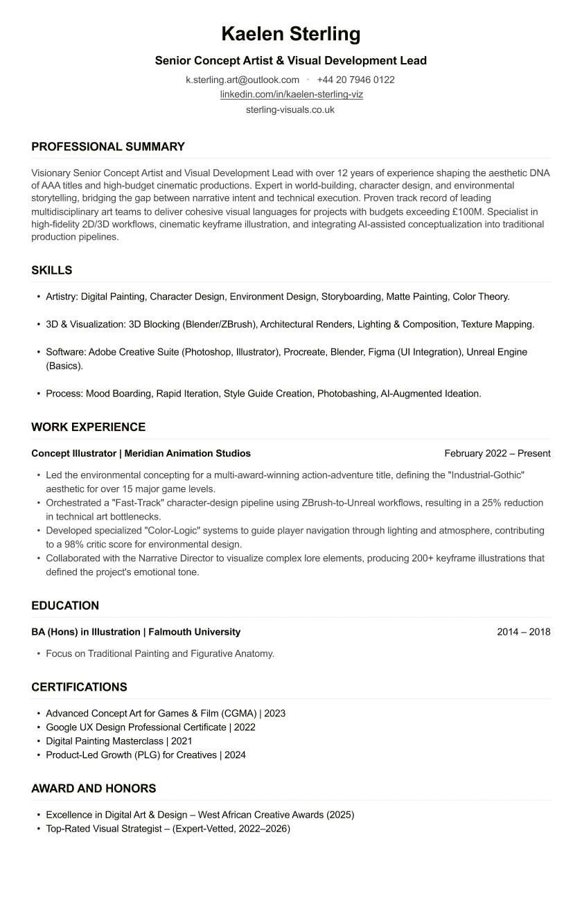 Concept Artist CV
