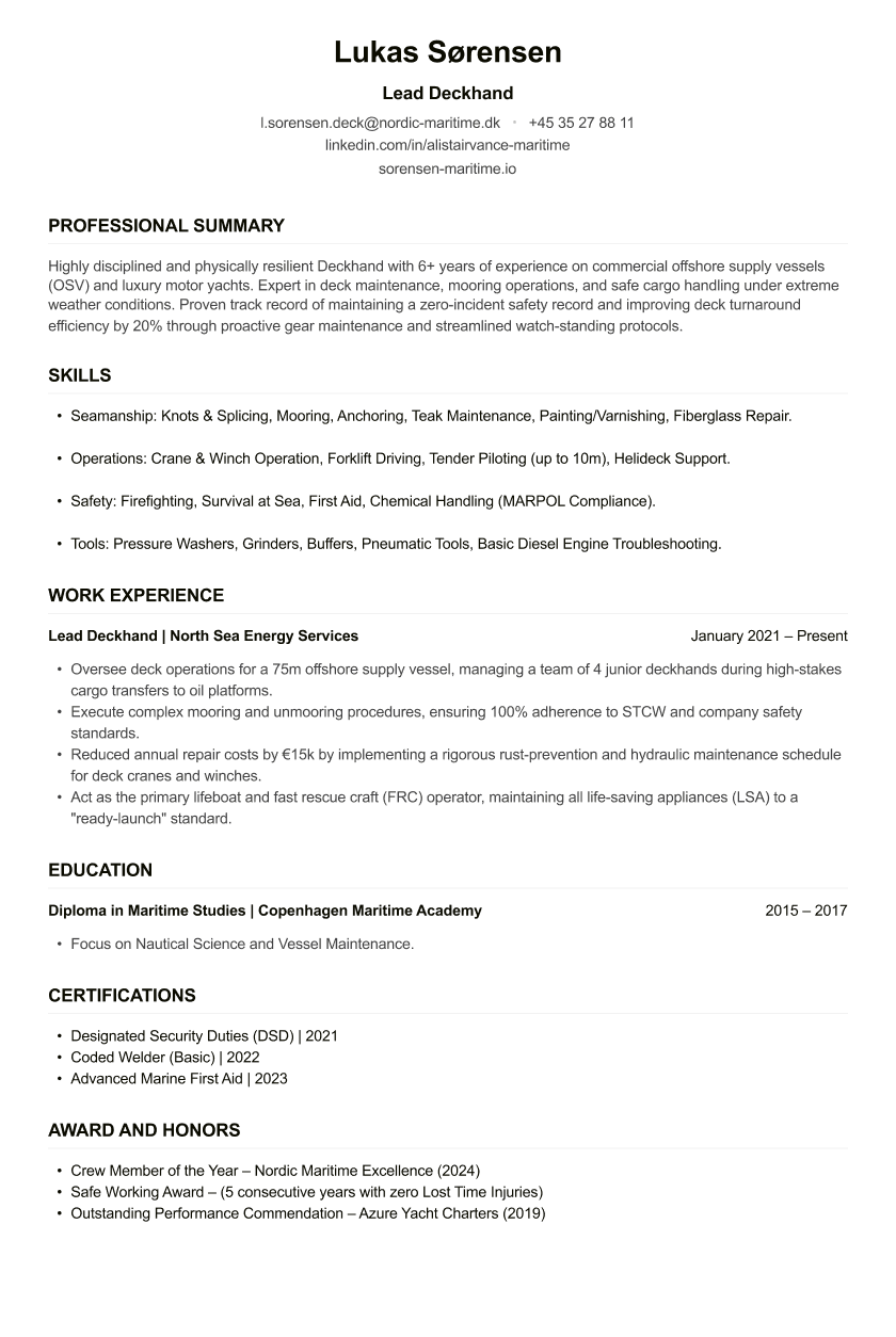 Deckhand CV