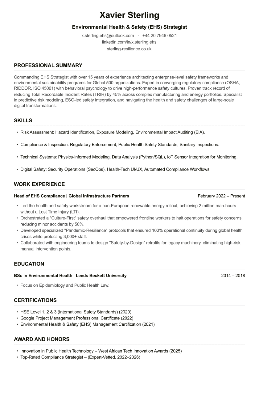 Environmental Health Officer CV