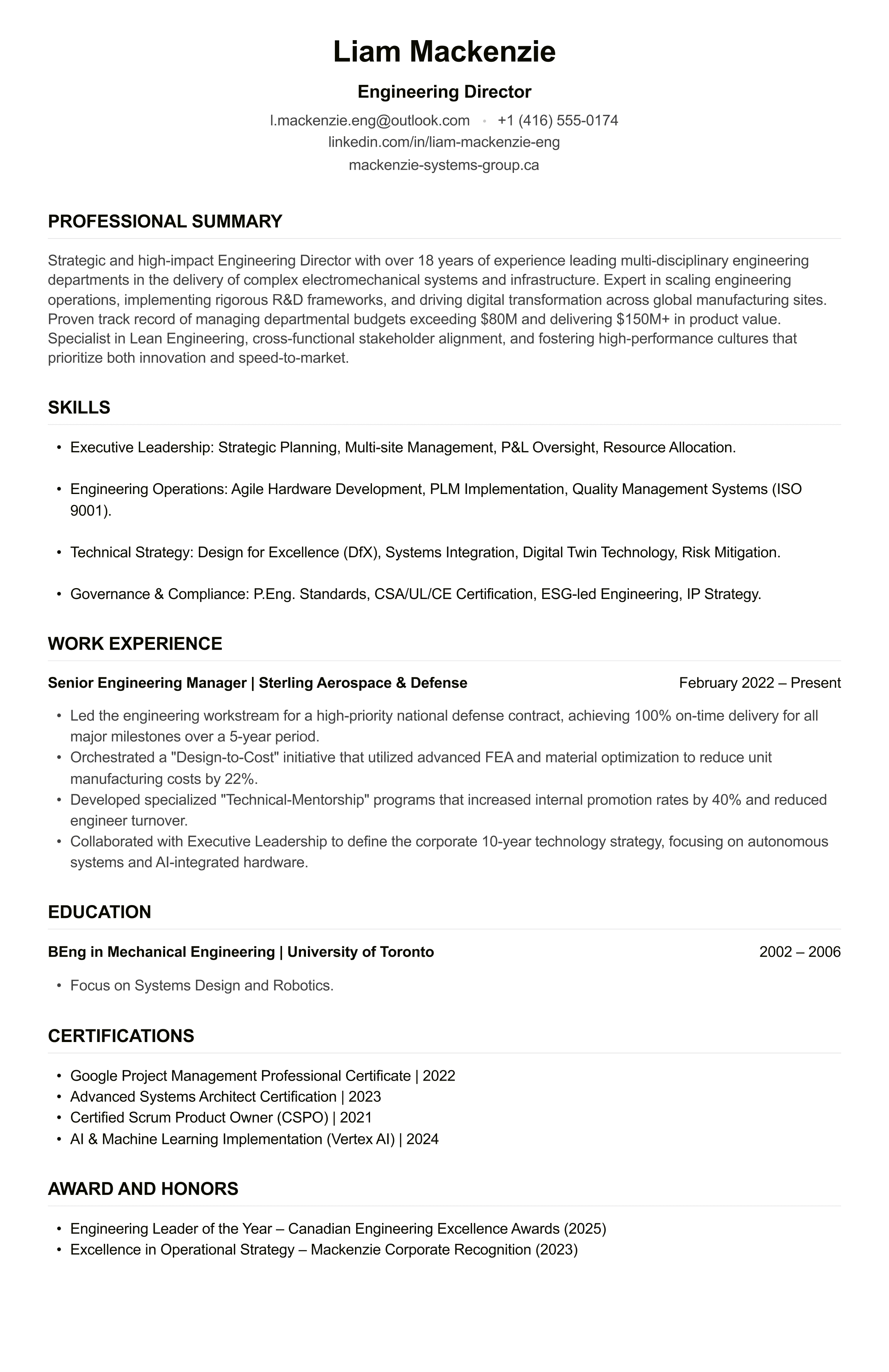 Engineering Director CV example