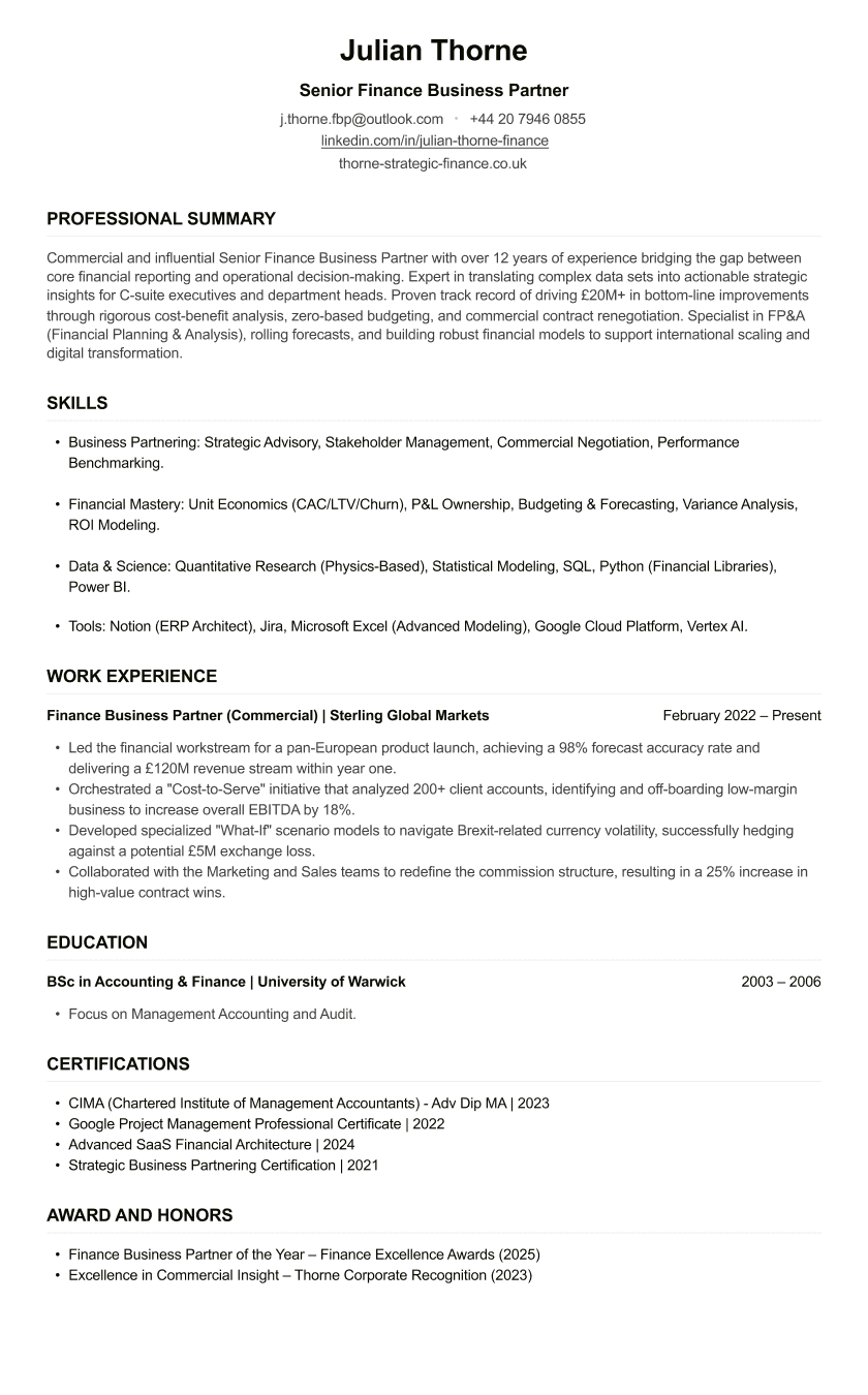 Finance Business Partner CV