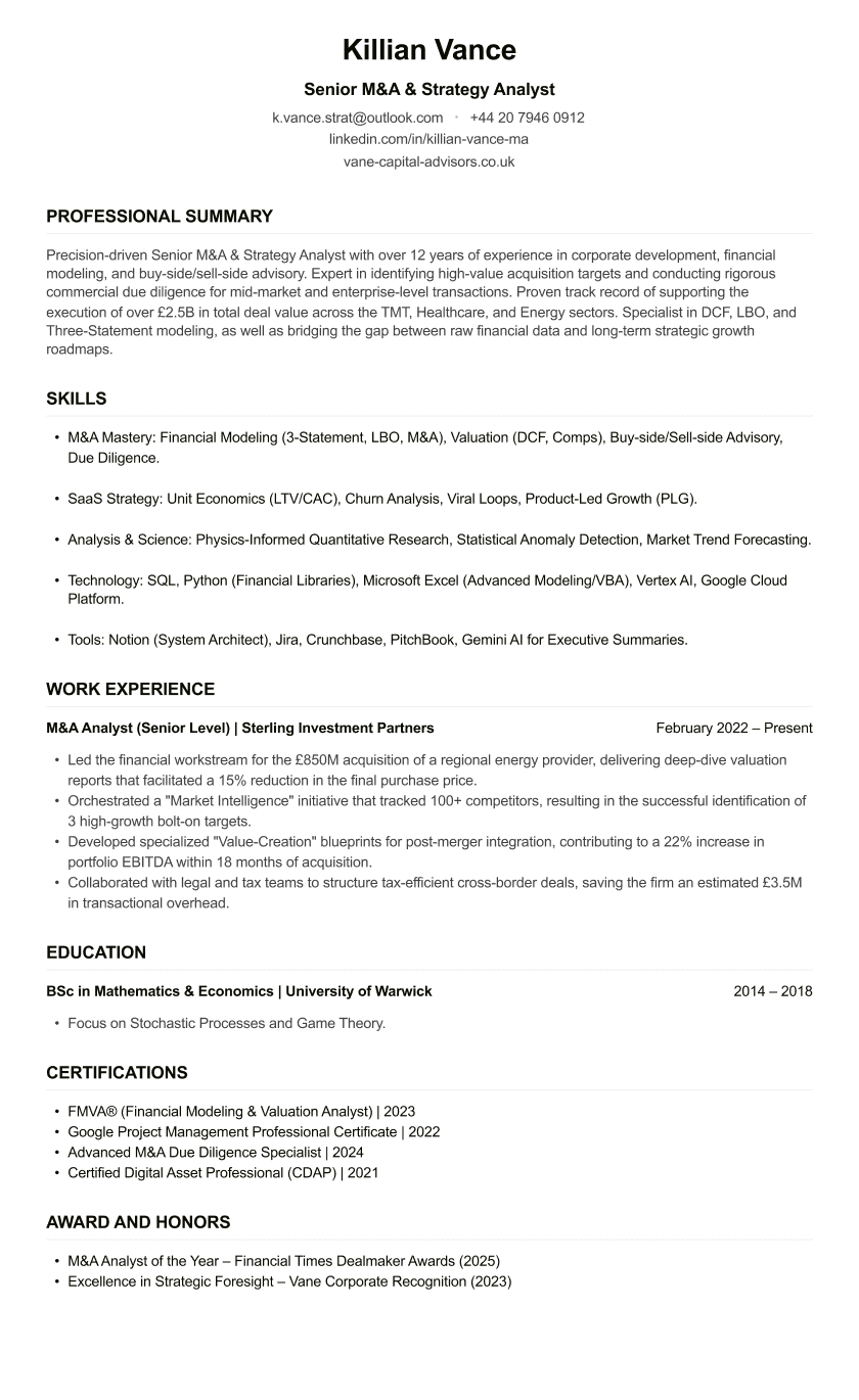 Finance Business Partner CV example