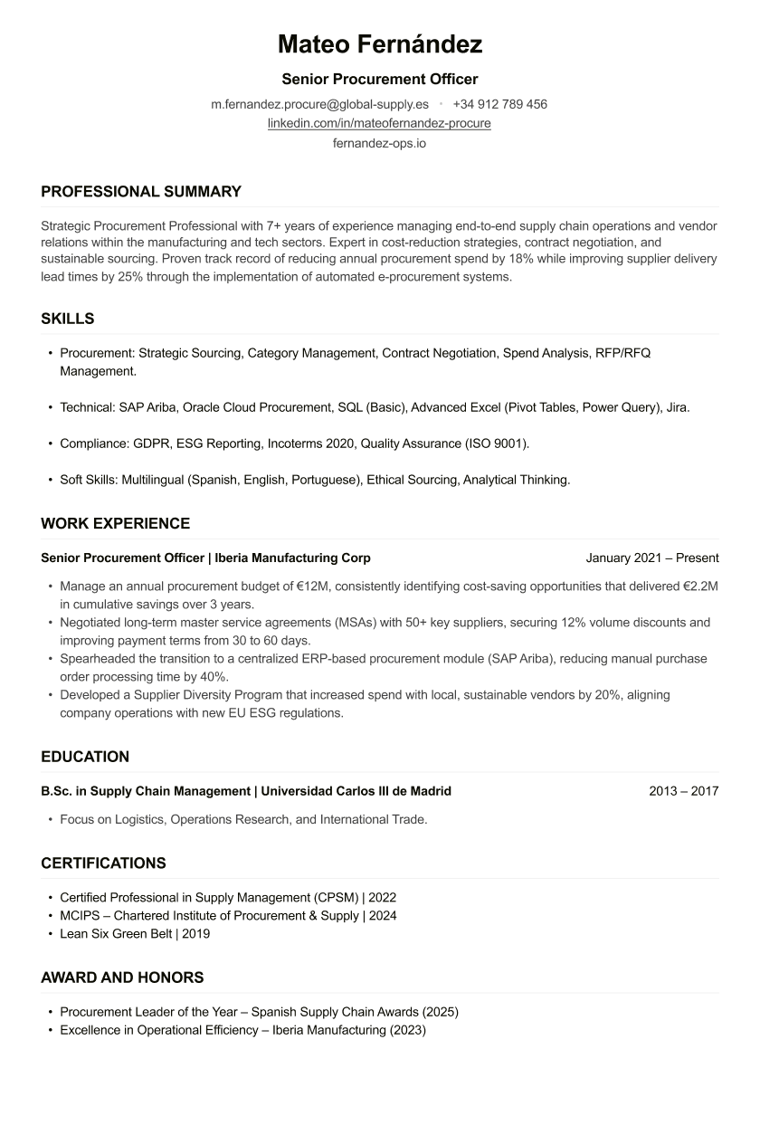 Procurement Officer CV