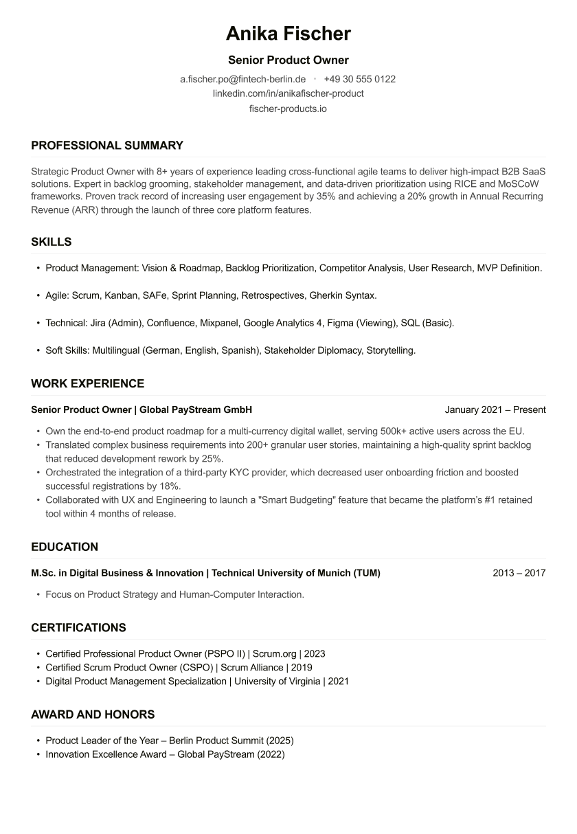 Product Owner CV