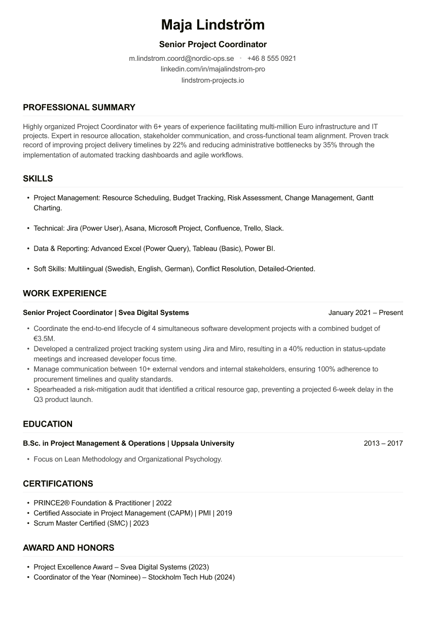 Project Coordinator CV