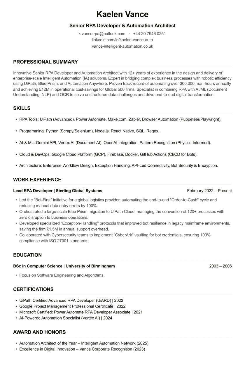 RPA Developer CV