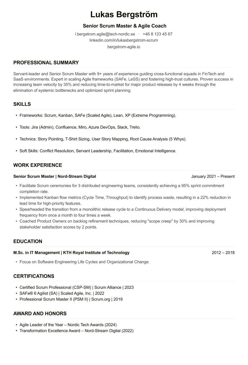 Scrum Master CV