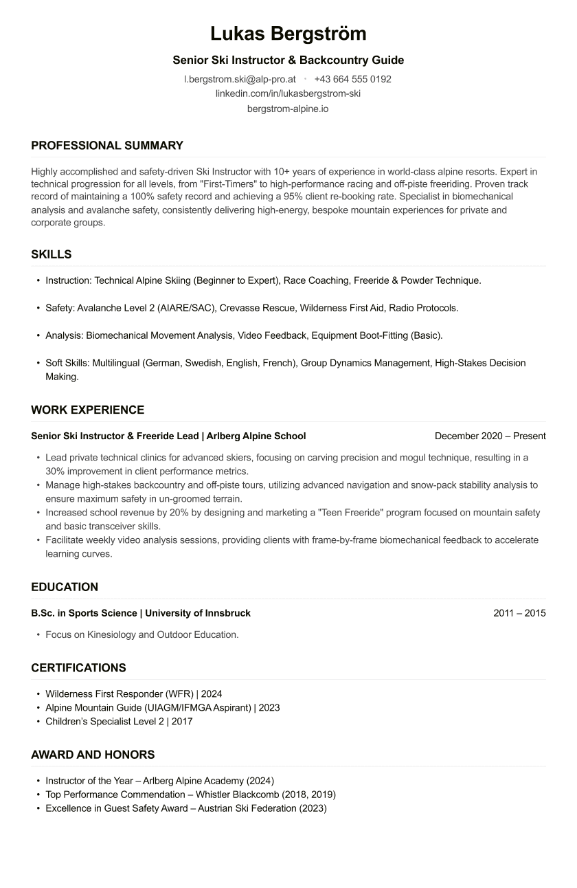 Ski Instructor CV