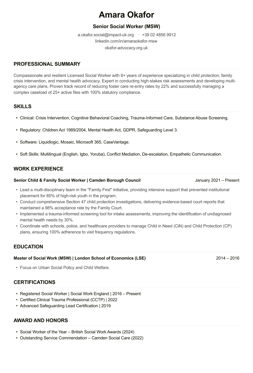 Social Worker CV