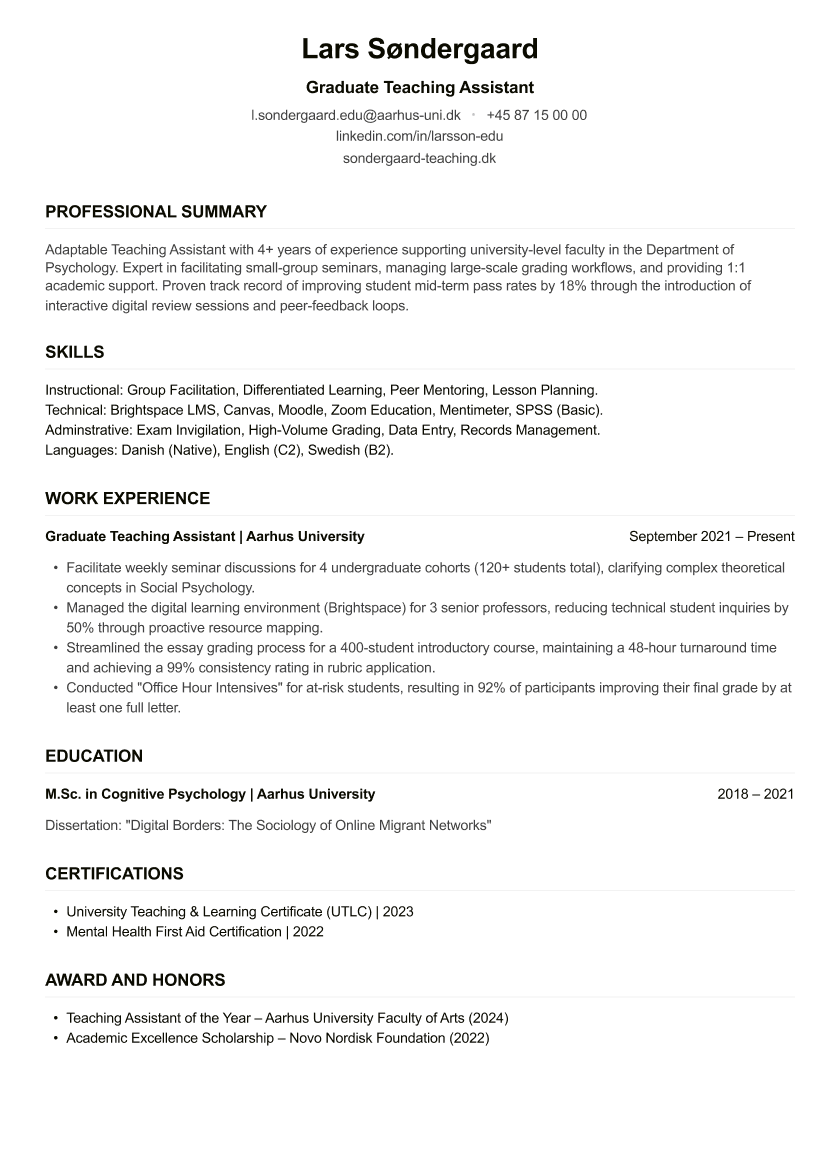 Teaching Assistant CV