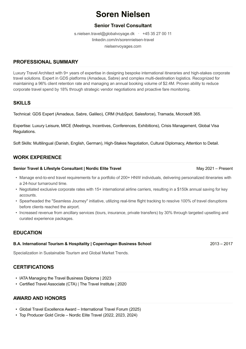 Travel Consultant CV