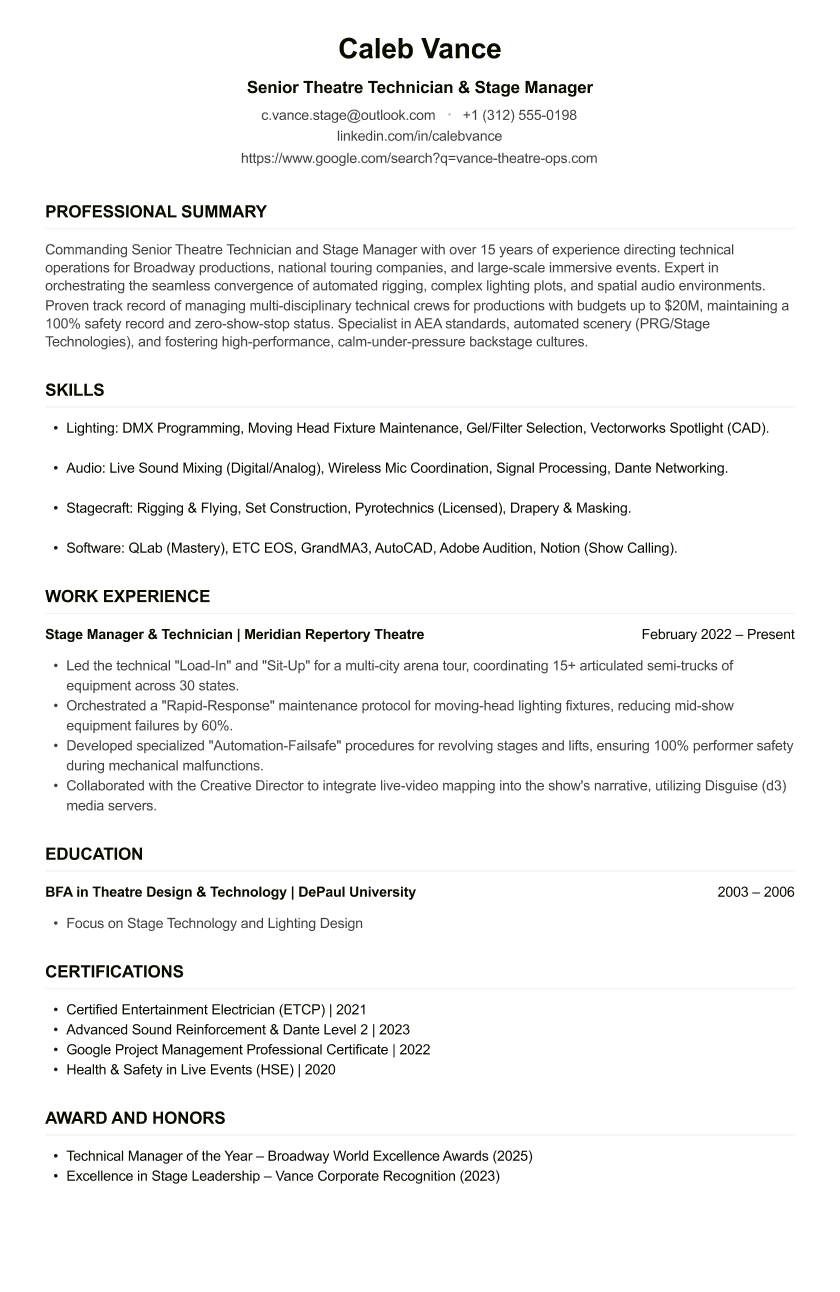 Theatre Technician CV