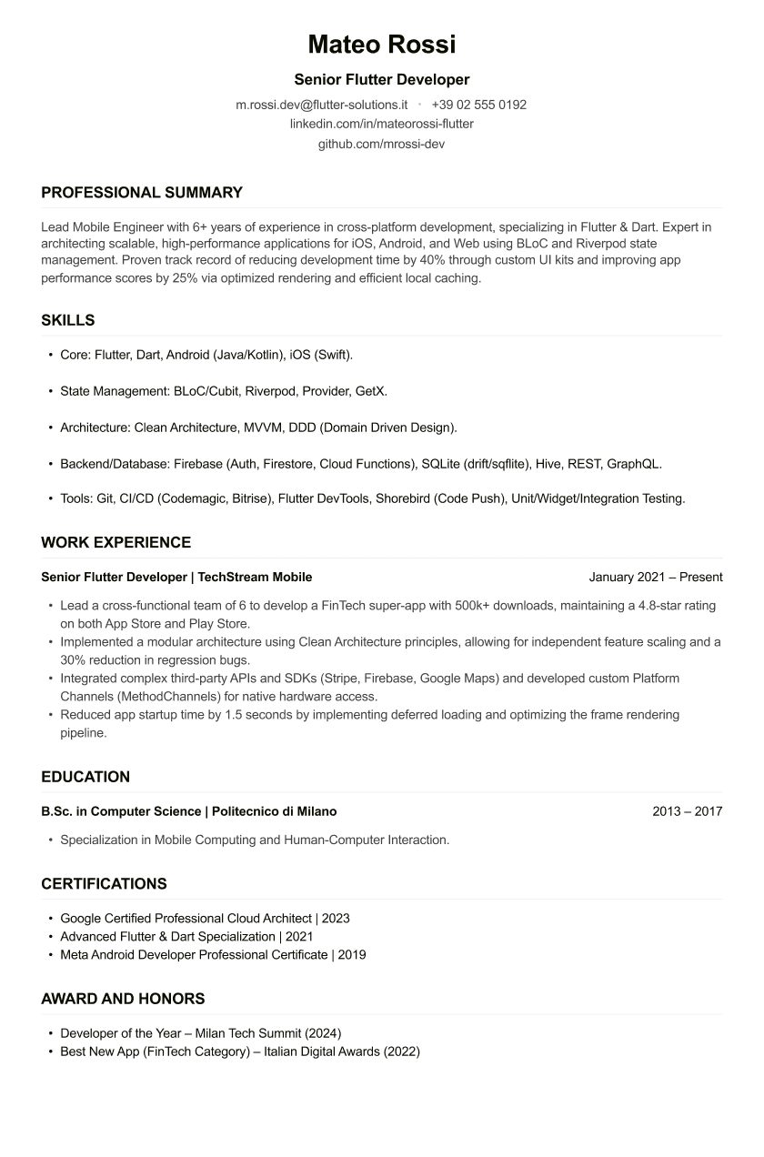 Flutter Developer CV