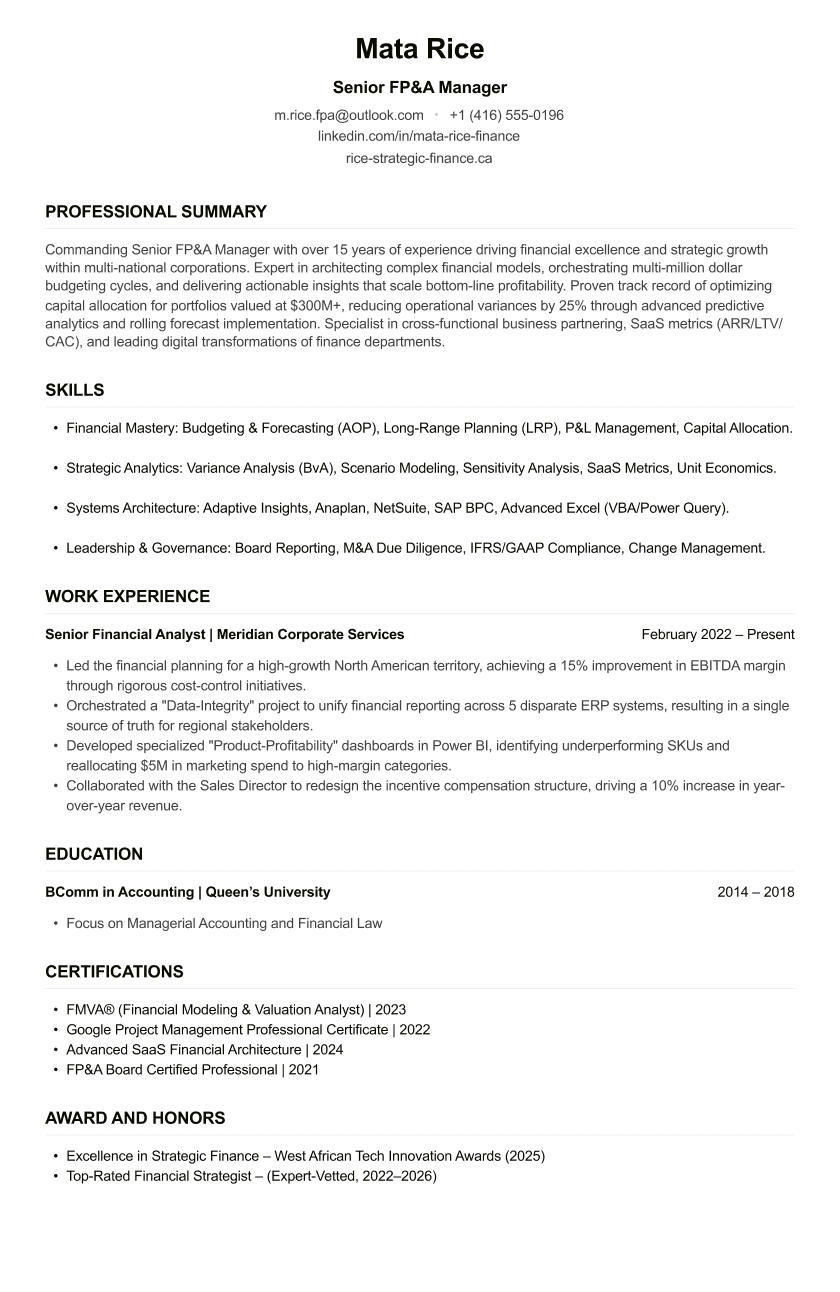 FP&A Manager CV