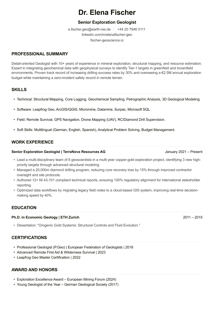 Geologist CV
