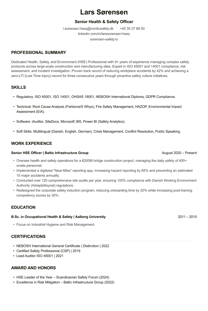 Health and Safety Officer CV