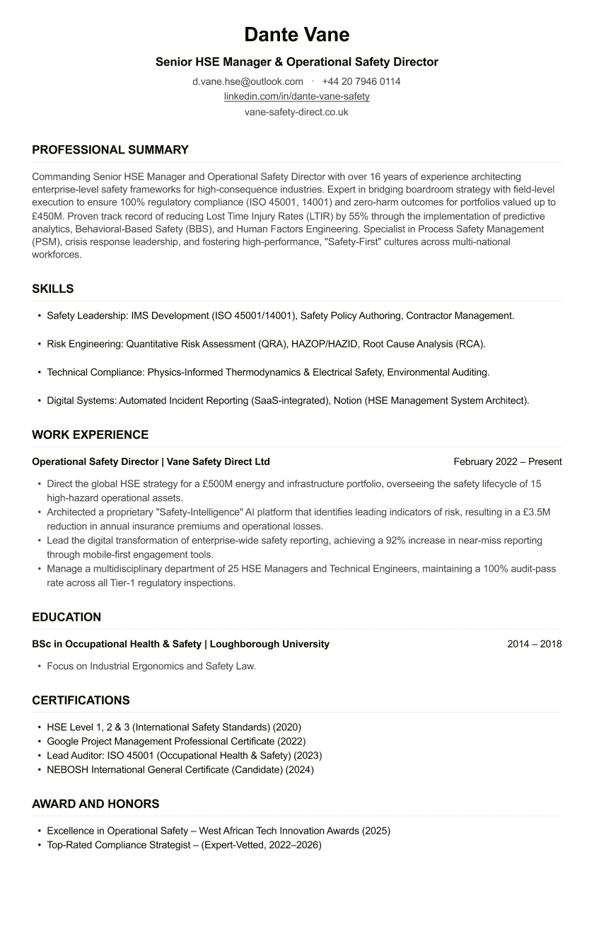 HSE Manager CV
